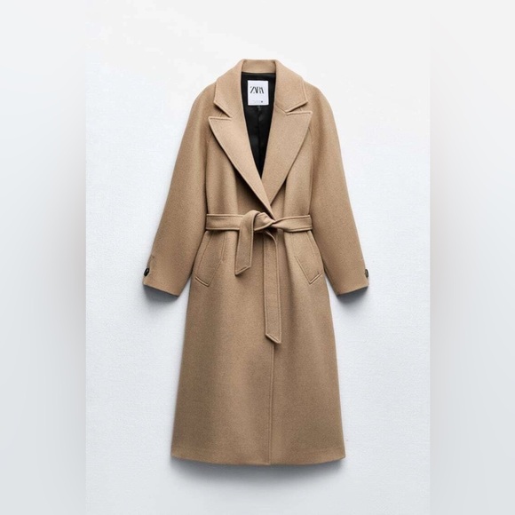 ZARA LONG BELTED WOOL BLEND COAT - Picture 14 of 15